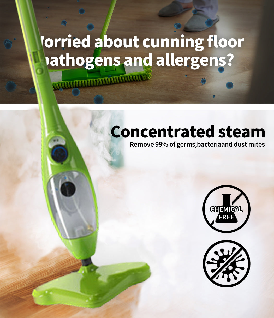 Steam Mop Handheld Carpet Cleaner High Pressure Steamer Floor Cleaning 1300W-2