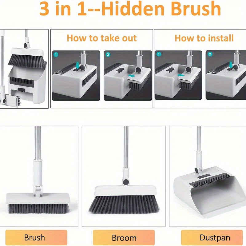 3-in-1 Home Cleaning Kit Broom Dustpan Brush-4